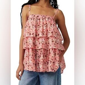 Free People Talia Cotton Floral Print Tiered Tunic - Size XS